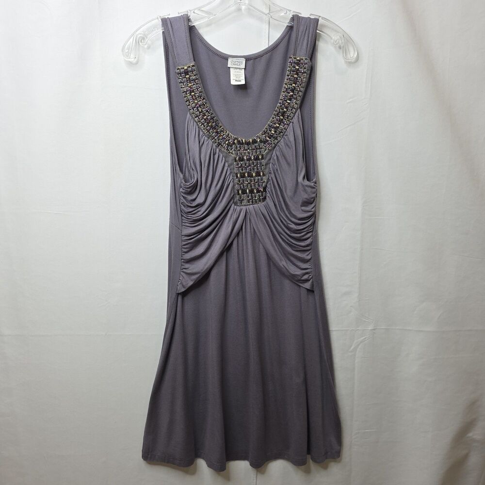 Charming Charlie Beaded Strapless Dress Gray Empire Waist L Casual Made in USA